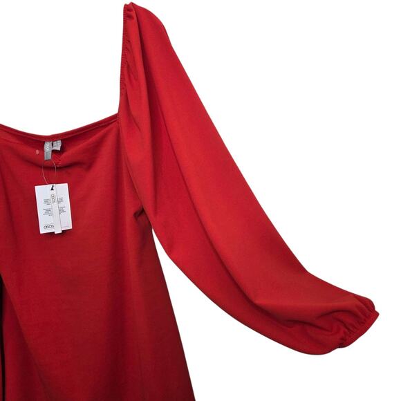 ASOS Womens Red Poplin Long Sleeve Mini Dress SZ 12 Vamp Festival Event NWT - Picture 2 of 9
